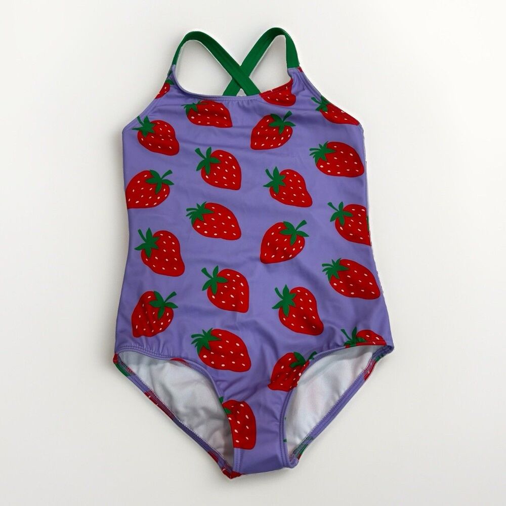 Mini Boden Swimsuit Girls Size 9-10 Years One Piece Strawberry NWT Purple